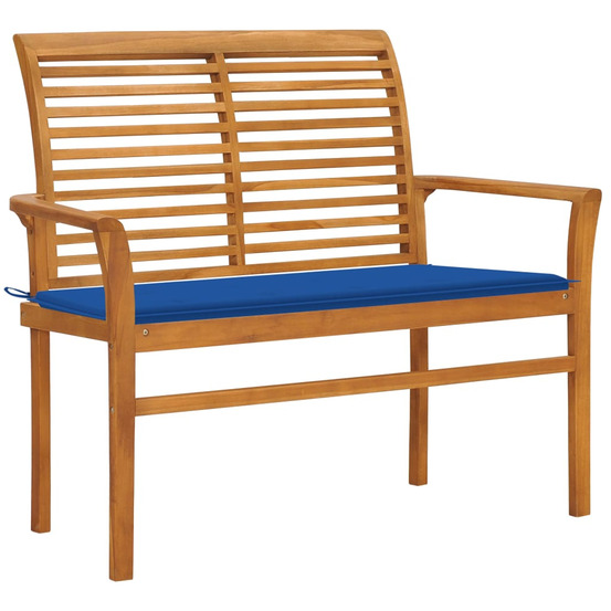 Banc de jardin et coussin bleu royal 112 cm bois de teck massif