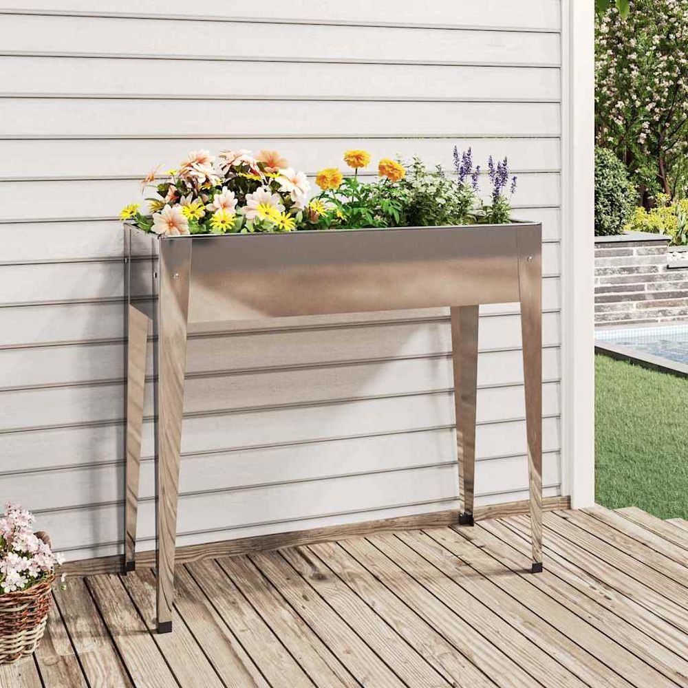 Carré potager sur pieds acier galvanisé jardin terrasse 100x40x90 cm argenté
