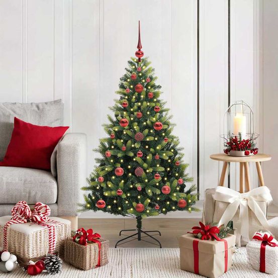 Kit sapin de noël artificiel complet 120 cm avec 150 led et 61 boules