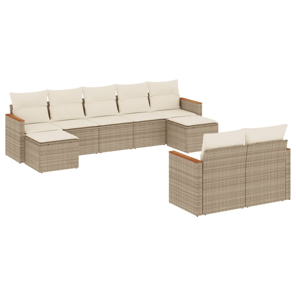 Salon de jardin avec coussins 9 pcs beige résine tressée