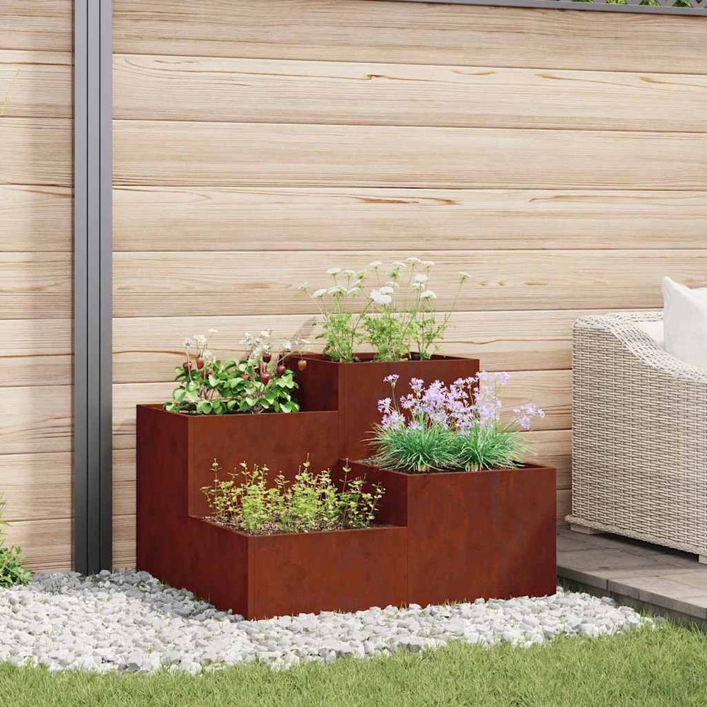 Jardinière carrée acier corten design pour jardin terrasse rouillé 80x80x60 cm