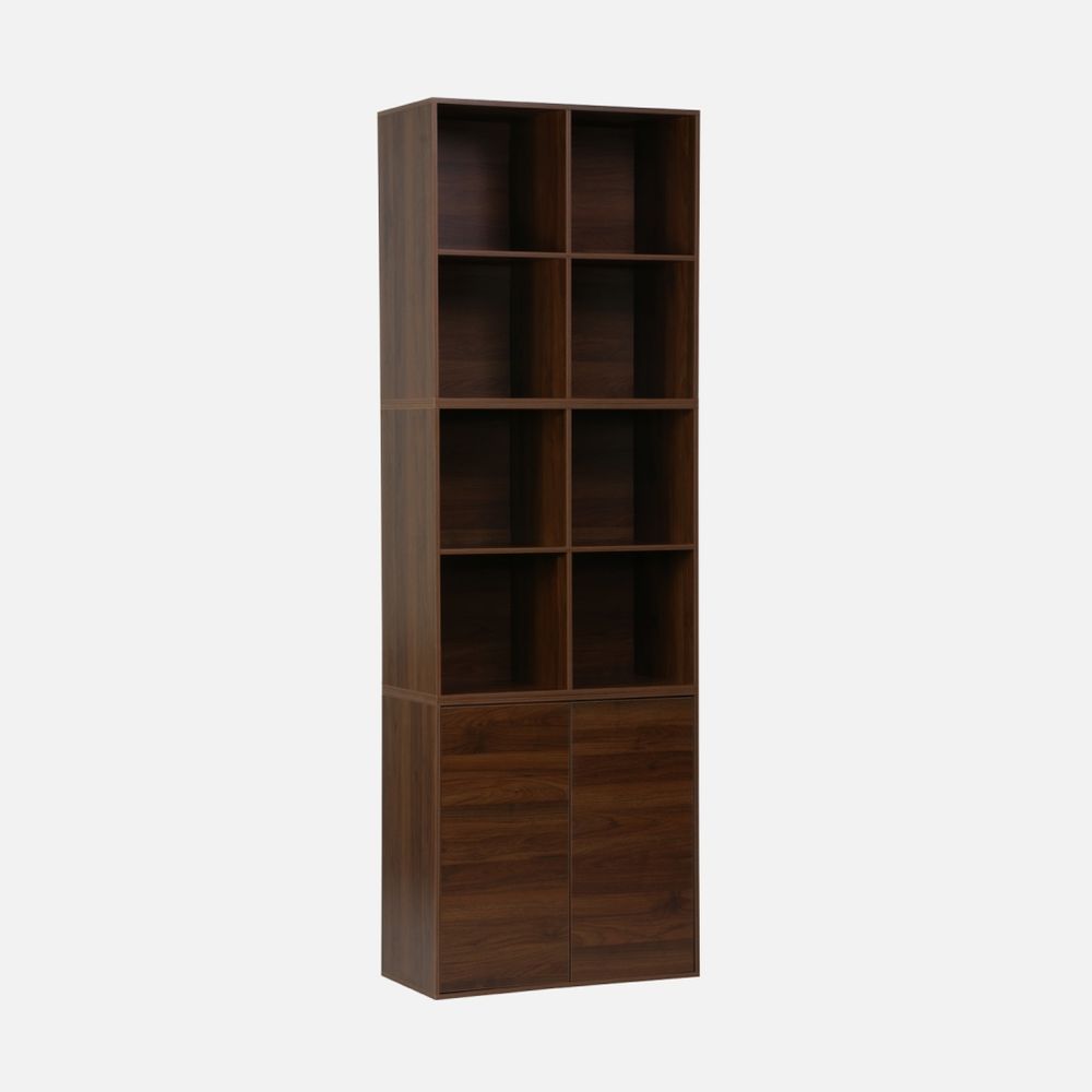 Etagère, bibliothèque modulable décor bois 3 éléments - 2 portes 8 niches l 70 x p 35 x h 210cm - kompo