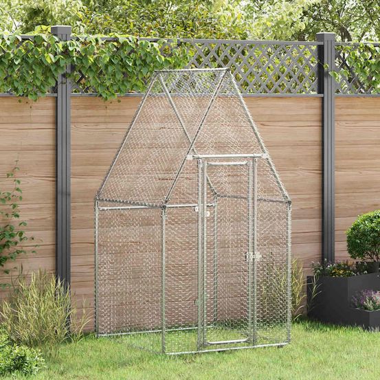 Enclos poulailler extérieur acier galvanisé pour jardin argenté 100x100x190 cm