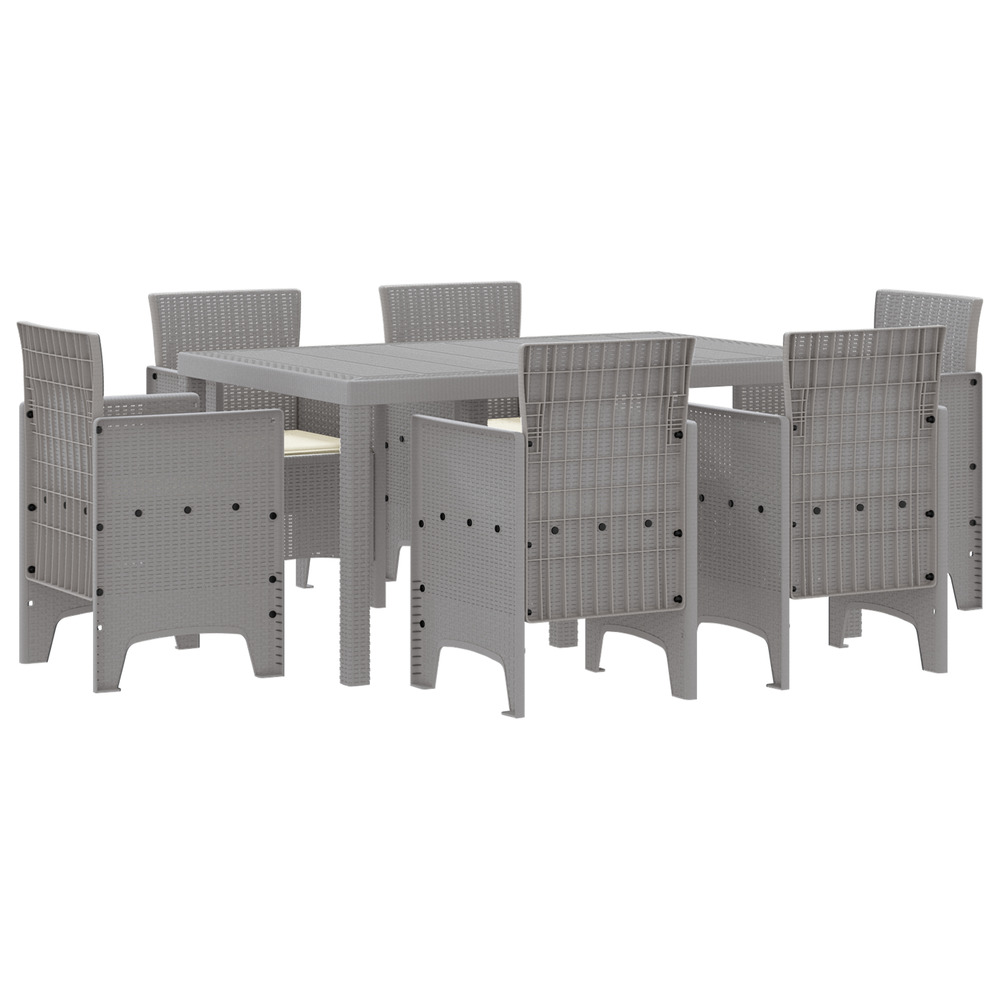 Ensemble de salle à manger de jardin de 7 pièces avec coussins gris clair poly rattan