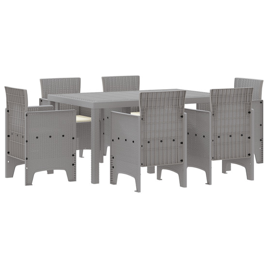 Ensemble de salle à manger de jardin de 7 pièces avec coussins gris clair poly rattan