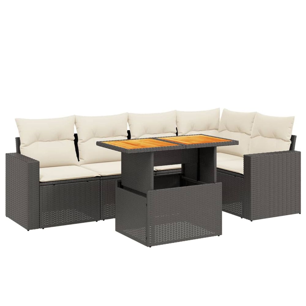 Salon de jardin 6 pcs avec coussins noir résine tressée