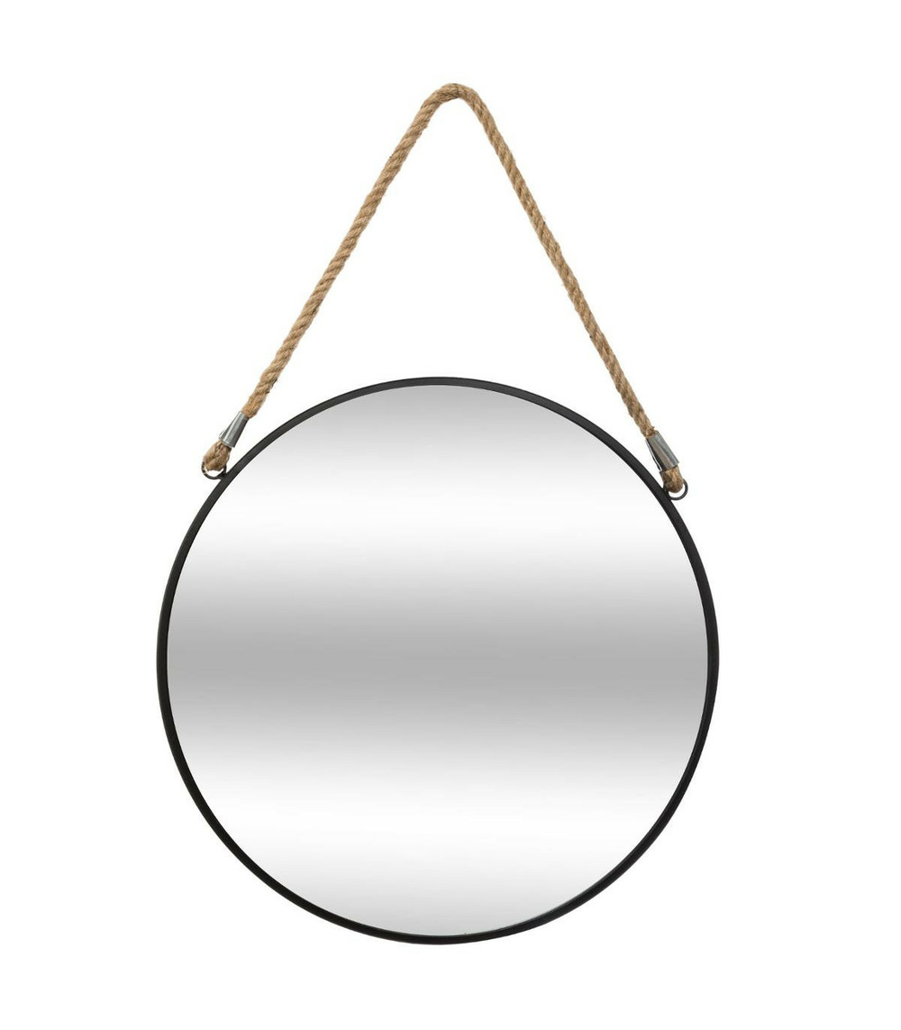 Miroir rond en métal noir avec corde d 55 cm
