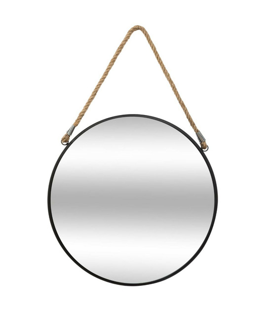 Miroir rond en métal noir avec corde d 55 cm