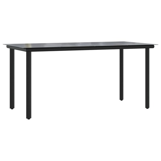 Table à dîner de jardin noir 160x80x74 cm acier et verre trempé