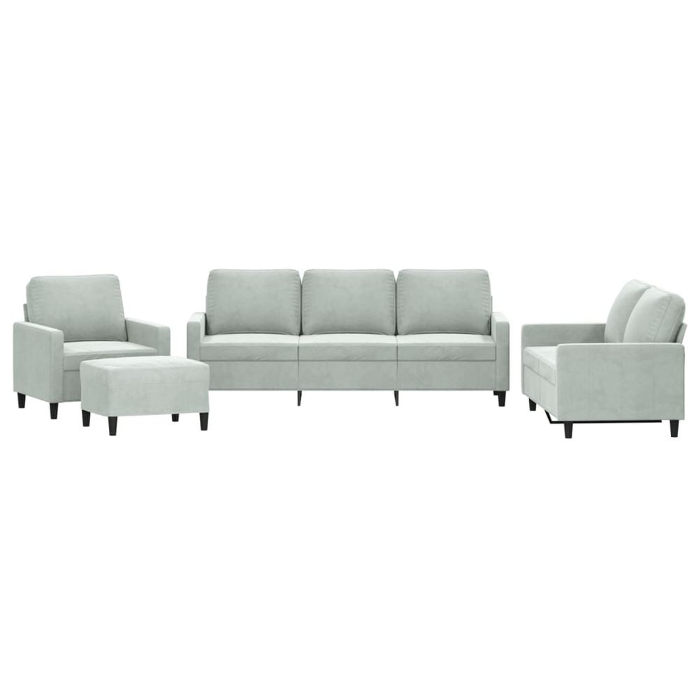 Ensemble de canapés 4 pcs avec coussins gris clair velours
