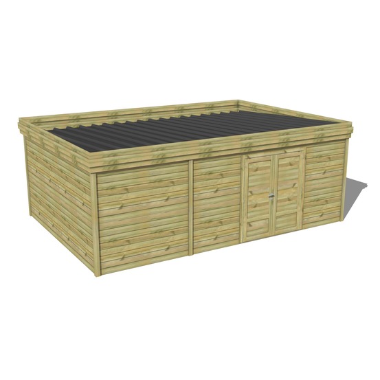 Abri de jardin bois pin traité autoclave 27mm - 6,89x4,34m / 30m2 - bac acier - abri français