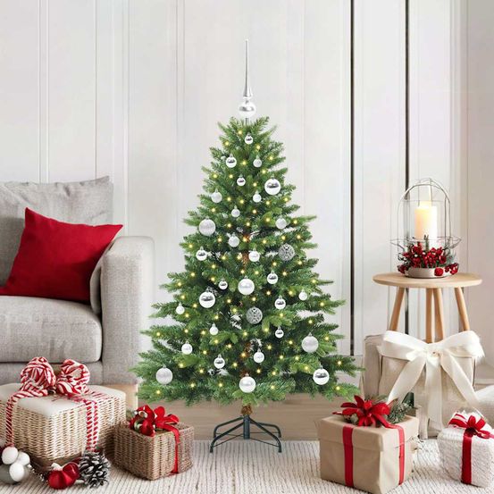 Kit sapin de noël artificiel 120 cm vert complet avec 150 led et 61 boules