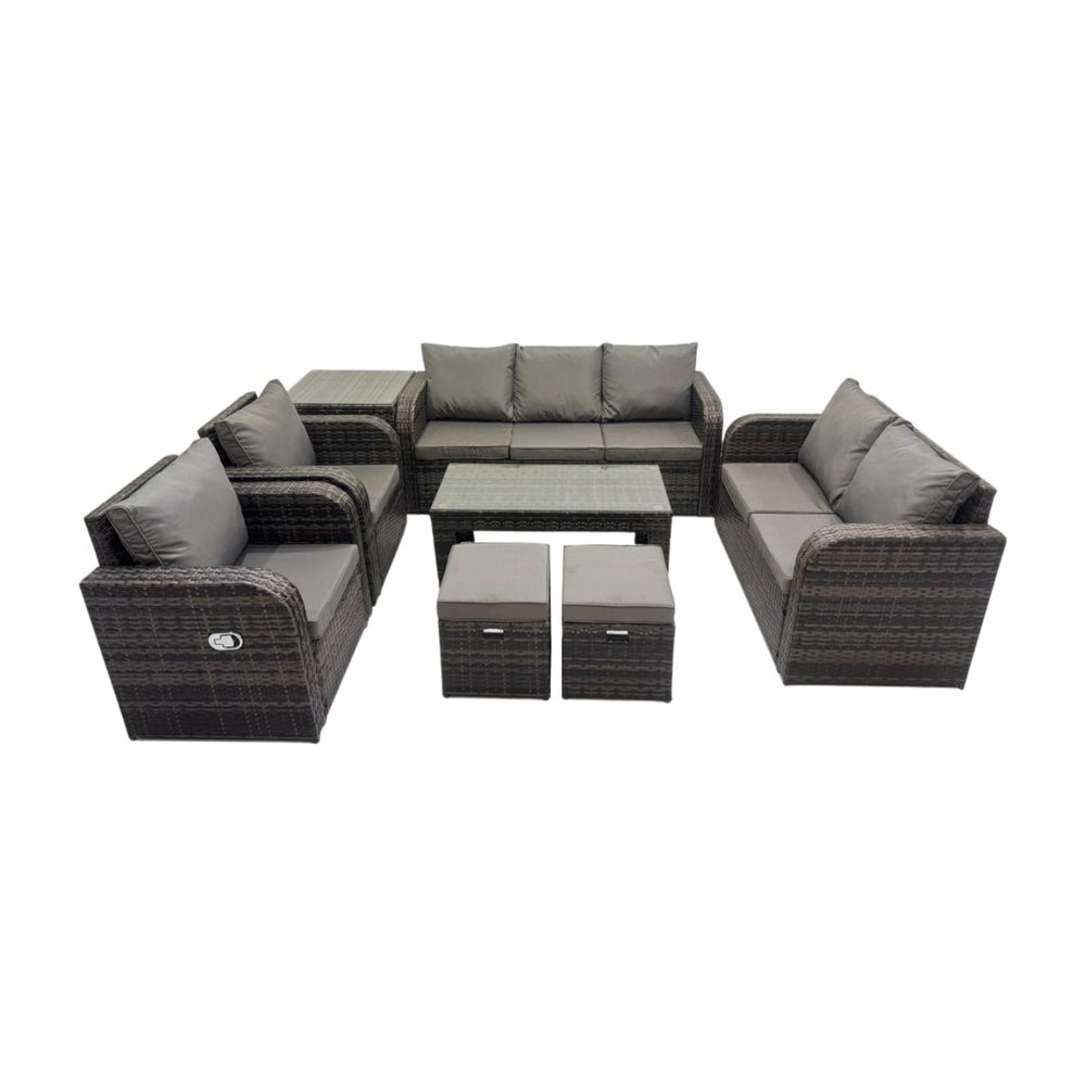 Salon de jardin exterieur ensemble de canapés en rotin avec table basse rectangulaire table d'appoint 2 petits tabourets