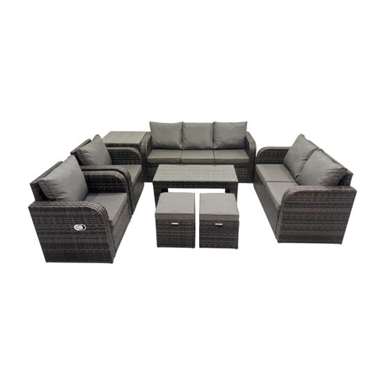 Salon de jardin exterieur ensemble de canapés en rotin avec table basse rectangulaire table d'appoint 2 petits tabourets