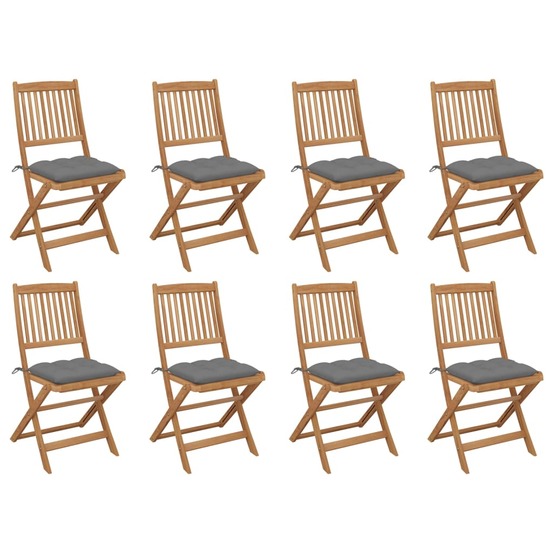Chaises pliables d'extérieur et coussins lot de 8 bois d'acacia