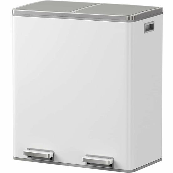 Poubelle de cuisine tri sélectif major blanc acier inoxydable 60l