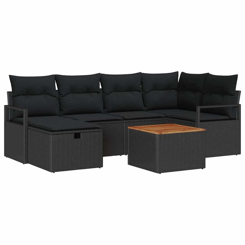 Ensemble de canapé de jardin 7 pc noir poly rotin