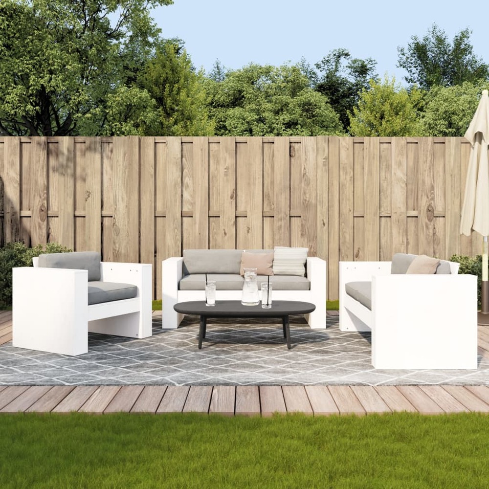 Salon de jardin 2 pcs blanc bois de pin massif