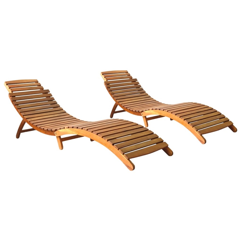Lot de 2 transats chaise longue bain de soleil lit de jardin terrasse meuble d'extérieur bois d'acacia solide