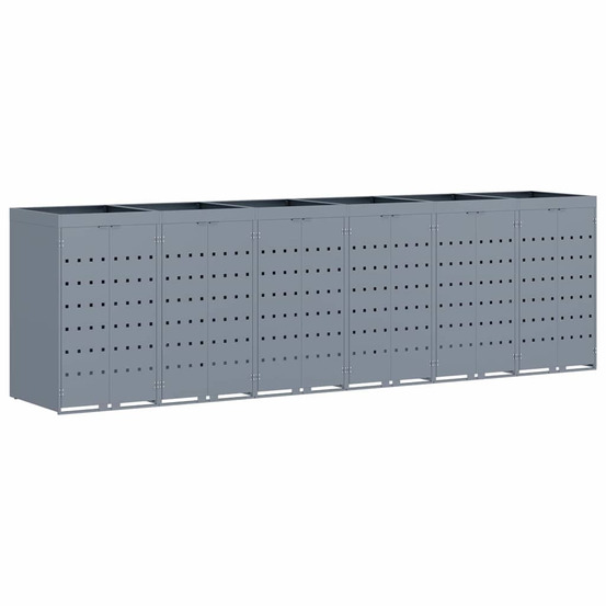 Rangement de poubelle à roulettes pour 6 poubelles gris clair