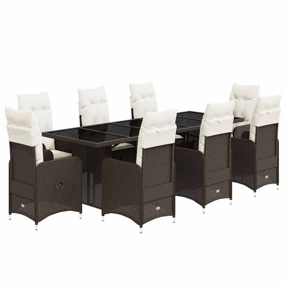 Ensemble de bistro de jardin 9 pcs coussins marron poly rotin