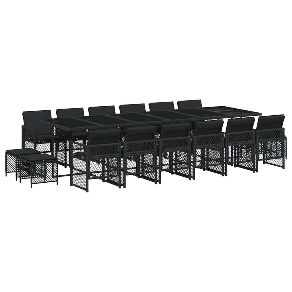 Ensemble à manger de jardin 17 pcs coussins noir résine tressée