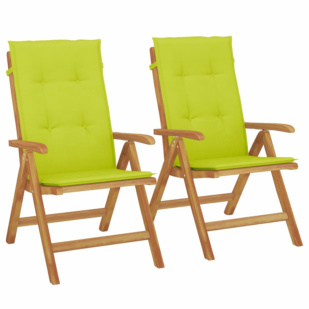 Chaises de jardin inclinables lot de 2 et coussins teck massif