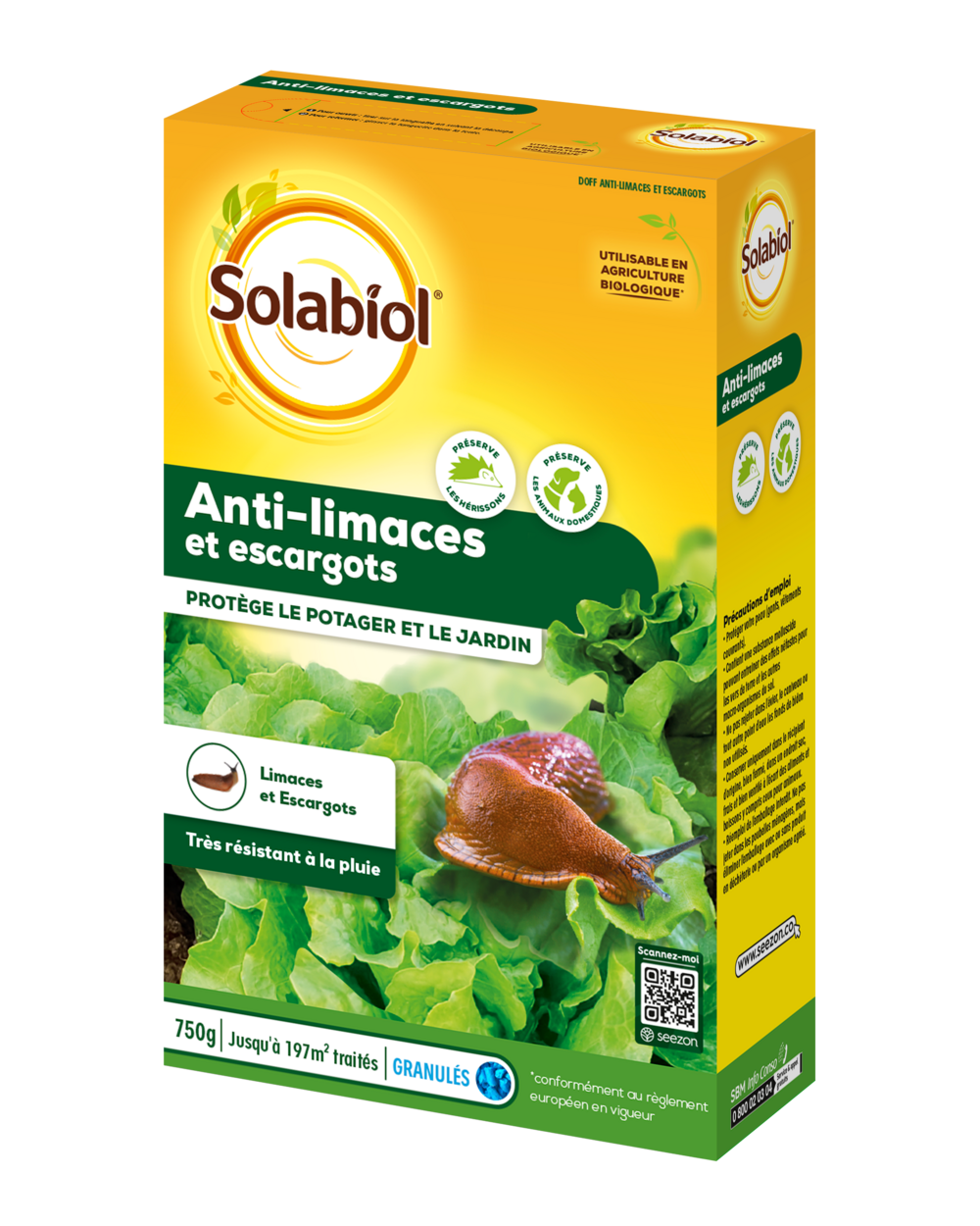 Solabiol anti-limaces & escargots - 750g - granulés - résistant à la pluie - prêt à l'emploi - utilisable en agriculture biologique