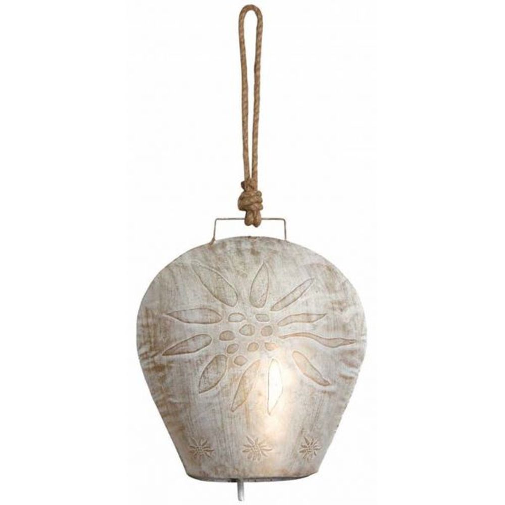 Cloche edelweiss en métal blanchi 26 cm