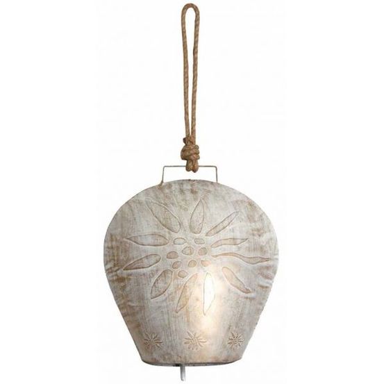 Cloche edelweiss en métal blanchi 26 cm