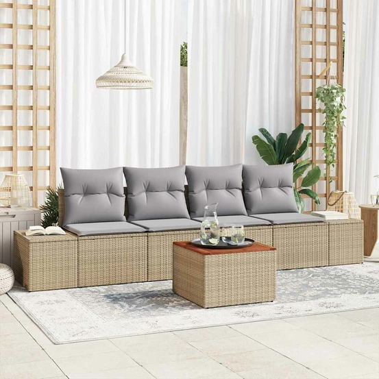 Ensemble de canapé de jardin avec coussin 5 pcs beige polyrotin