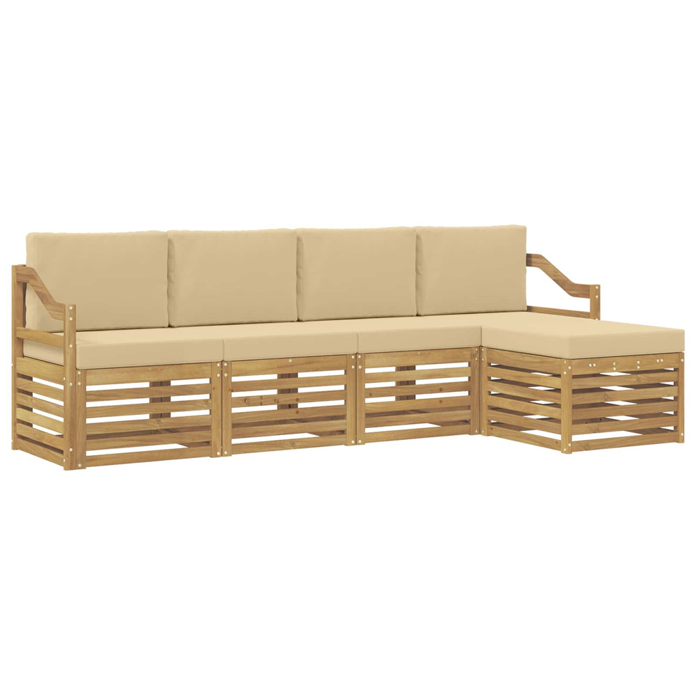 Ensemble de canapés d'extérieur 5 pcs blanc et beige polyester