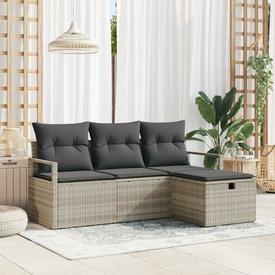Ensemble de canapé de jardin 4 pcs gris clair poly rotin