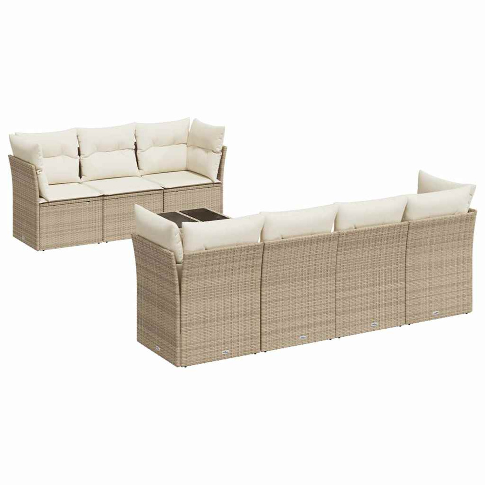 Salon de jardin avec coussins 8 pcs beige résine tressée