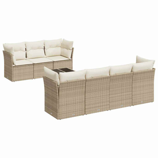 Salon de jardin avec coussins 8 pcs beige résine tressée