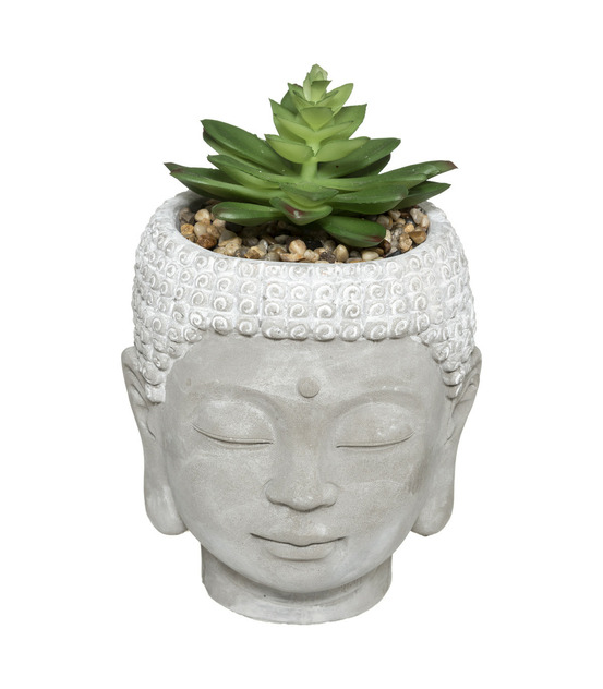 Plante artificielle pot bouddha en ciment d 13,5 x h 18 cm