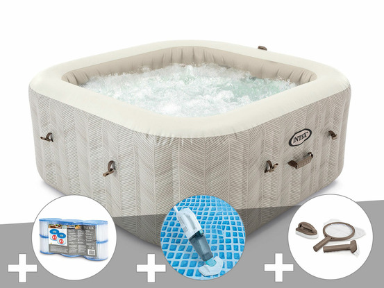 Kit spa gonflable purespa chevron carré bulles 6 places + 6 filtres + aspirateu