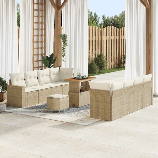Ensemble de canapé de jardin 11 pcs beige polyrotin