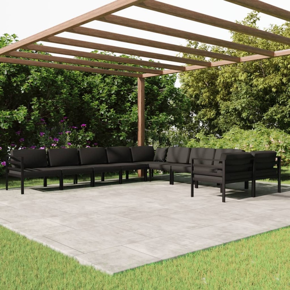 Salon de jardin 10 pcs avec coussins aluminium anthracite