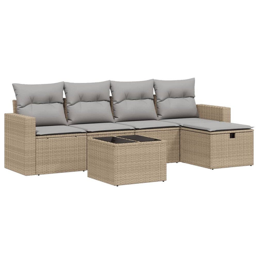 Salon de jardin avec coussins 6pcs mélange beige résine tressée