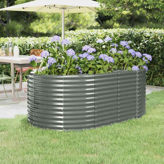 Jardinière haute ovale acier galvanisé potager gris 175x100x68 cm