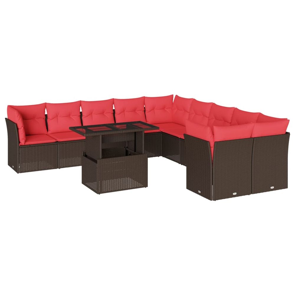 Ensemble de canapé de jardin 11 pcs avec coussins marron