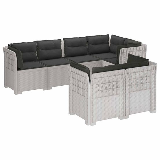 Canapé de jardin 7 places avec coussins look rattan pp blanc