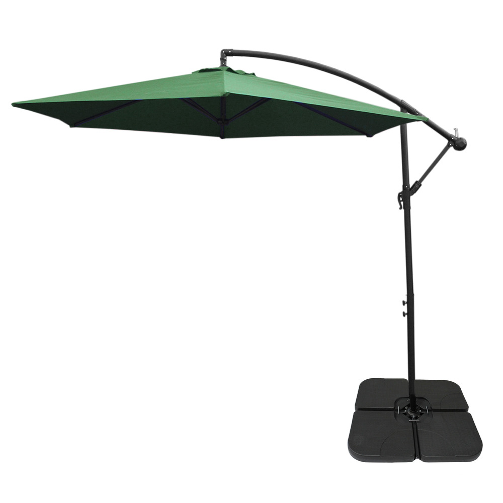 Parasol cantilever vert & base carrée 3m x 3m x 2.5m
