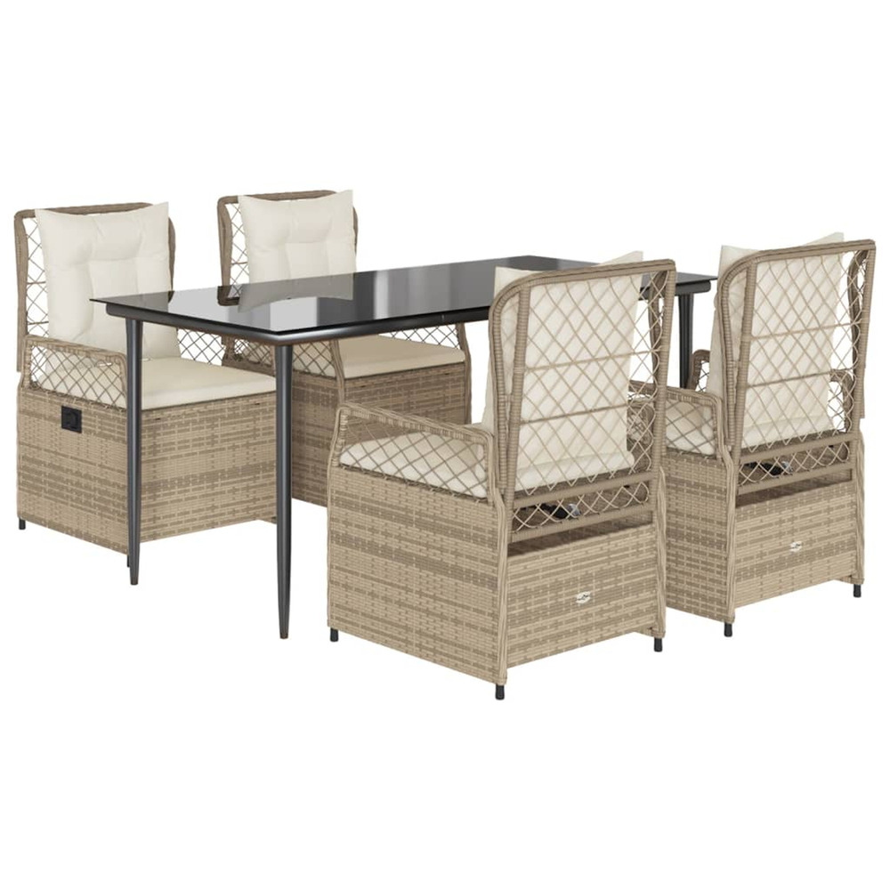 Ensemble à manger de jardin avec coussins 5pcs beige poly rotin