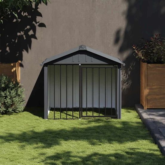 Niche pour chien extérieur acier galvanisé avec toit pour jardin noir 117cm