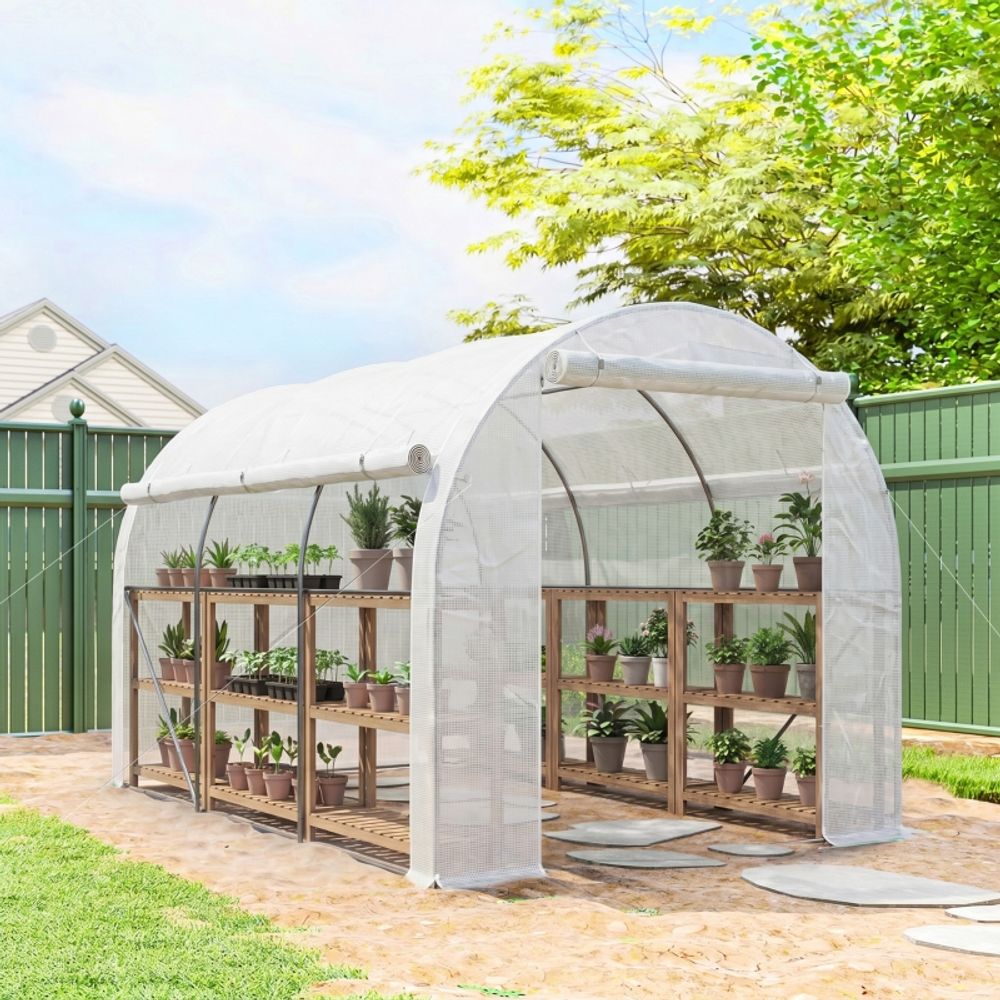 Serre tunnel acier galvanisé 296 x 196 x 200 cm blanche bâche pe 140 g/m² potager ventilation - comfortxl outdoor living