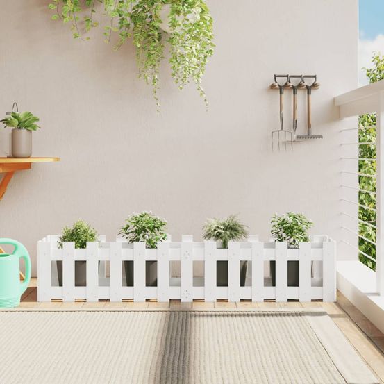 Jardinière surélevée en bois de pin pour jardin potager et terrasse blanc 150x30x30cm