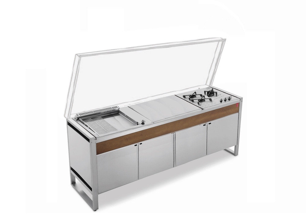 Table quattroporte oasi 205c + plancha oasi 55 lisse/rainurée + feu gaz f3