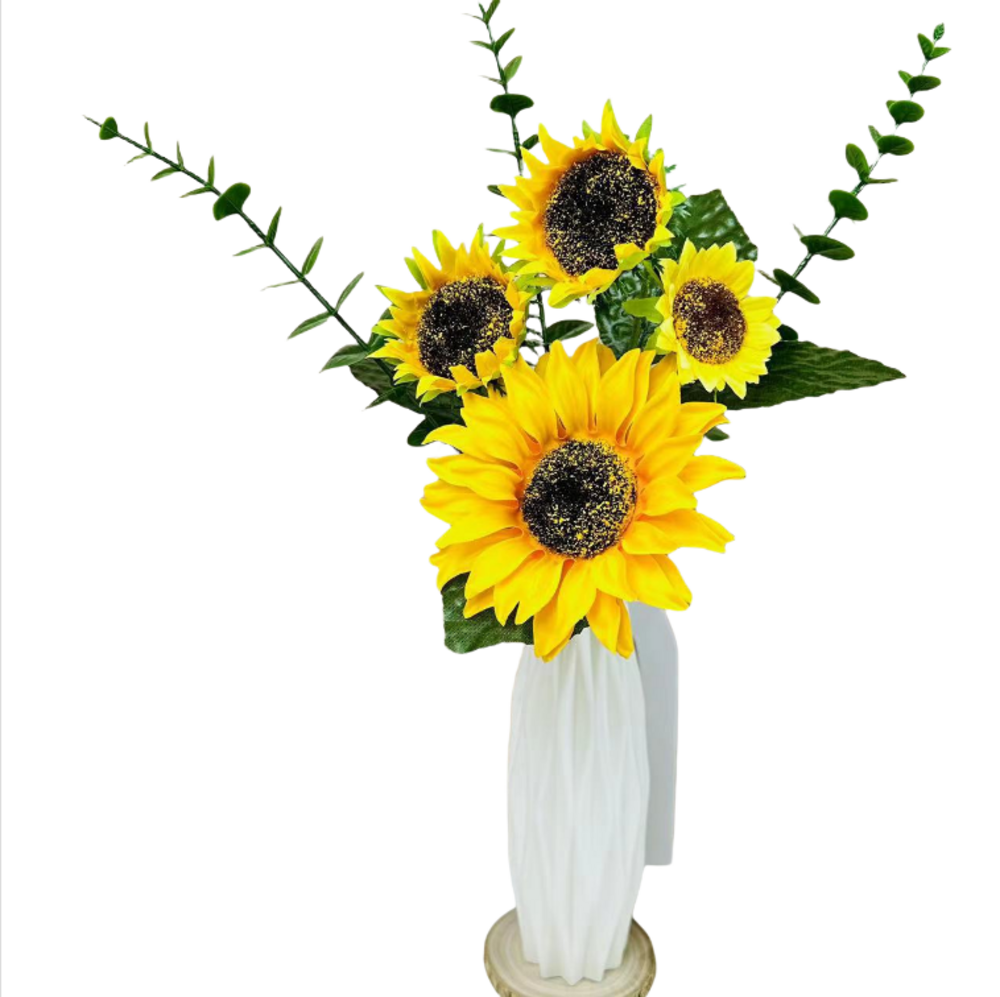 4 tournesols artificiels + vase